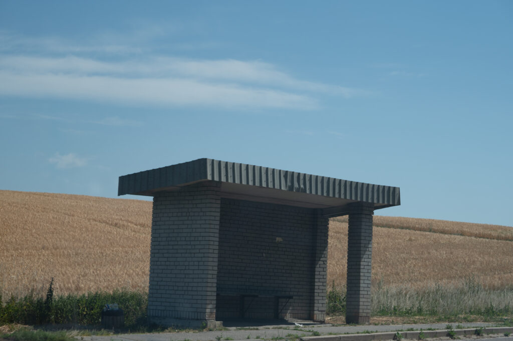 Ellen De - Quiet Resistance - Abstract highway transit , bus stop. landscape Ukraine